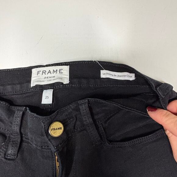 Frame Le Skinny De Jeanne Crop Black Jean Released Hem Frayed Jeans 25 - Picture 7 of 12